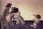Felix Vallotton Three woman and a young girl playing the water oil